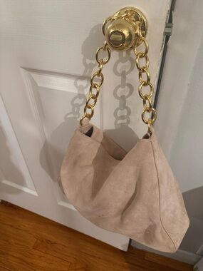 J. Crew Beige Suede Hobo with Gold Chain Strap